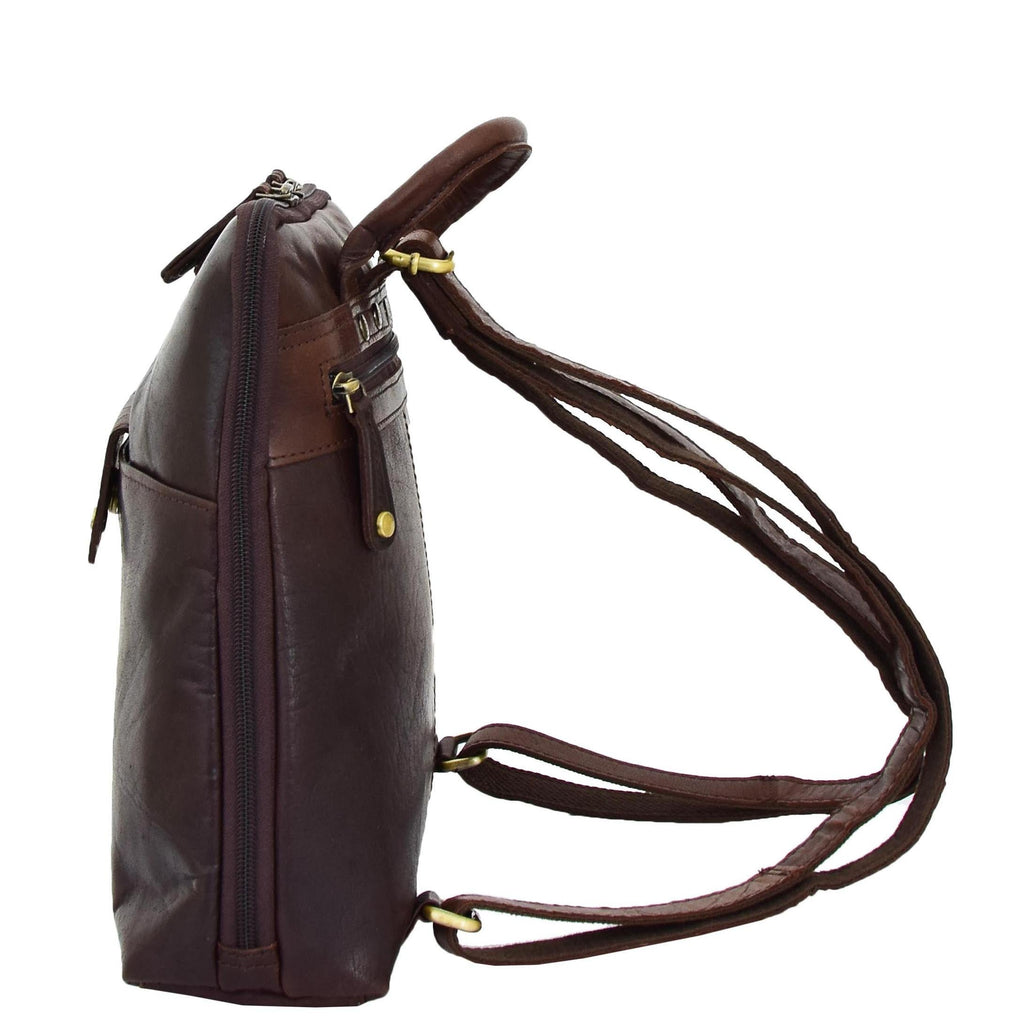 DR672 Women's Genuine Leather Small Size Backpack Brown 3