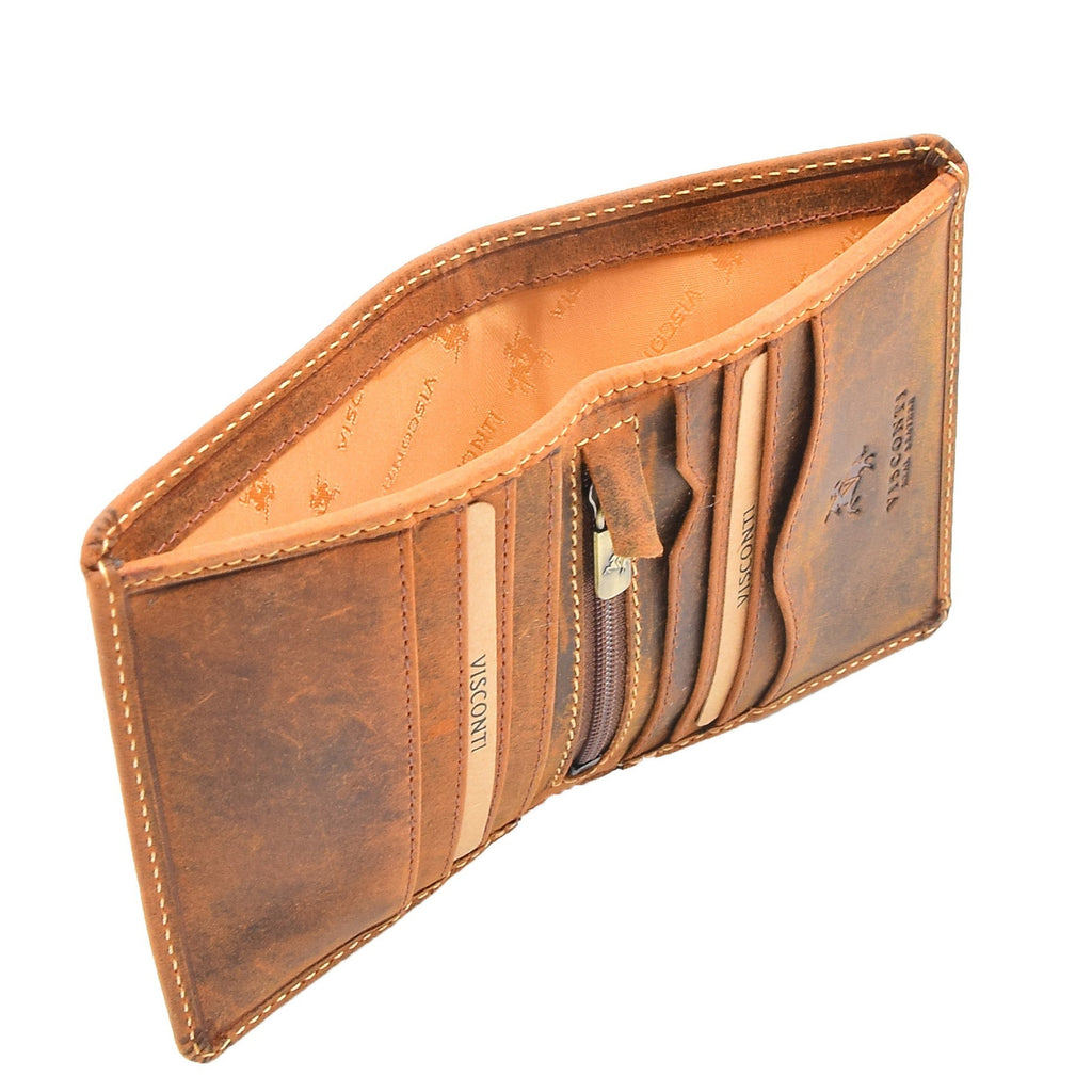 DR664 Men's Waxed Hunter Leather Bifold Wallet RFID Tan 4