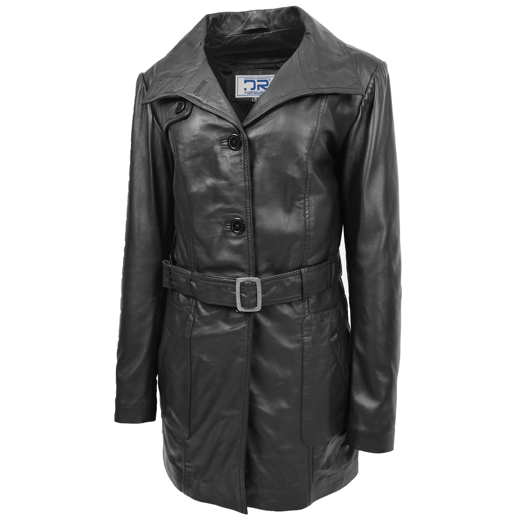DR219 Women's Smart Winter Leather Coat Black 4