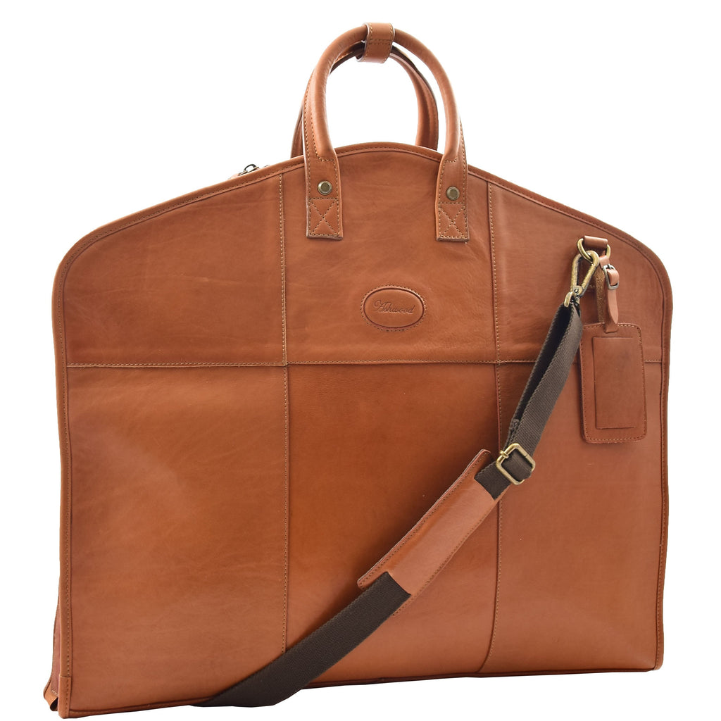 DR613 Genuine Leather Travel Suit Carrier Garment Bag Tan 4