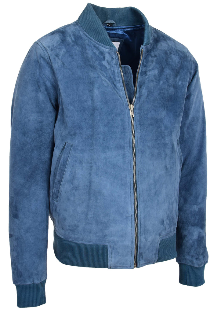 Men's Genuine Suede Leather Bomber Varsity Style Jacket Blue Raul 4