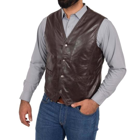 DR105 Men’s Classic Leather Waistcoat Brown 5