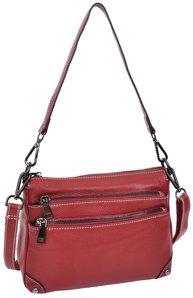 Adalynn Women's Real Leather Cross-Body Organiser Shoulder Bag Red-4