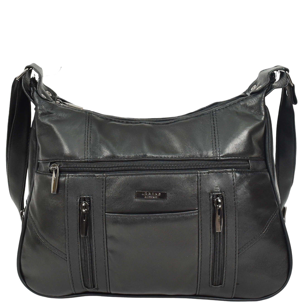 DR668 Women's Large Sized Real Leather Cross Body Bag Black 4