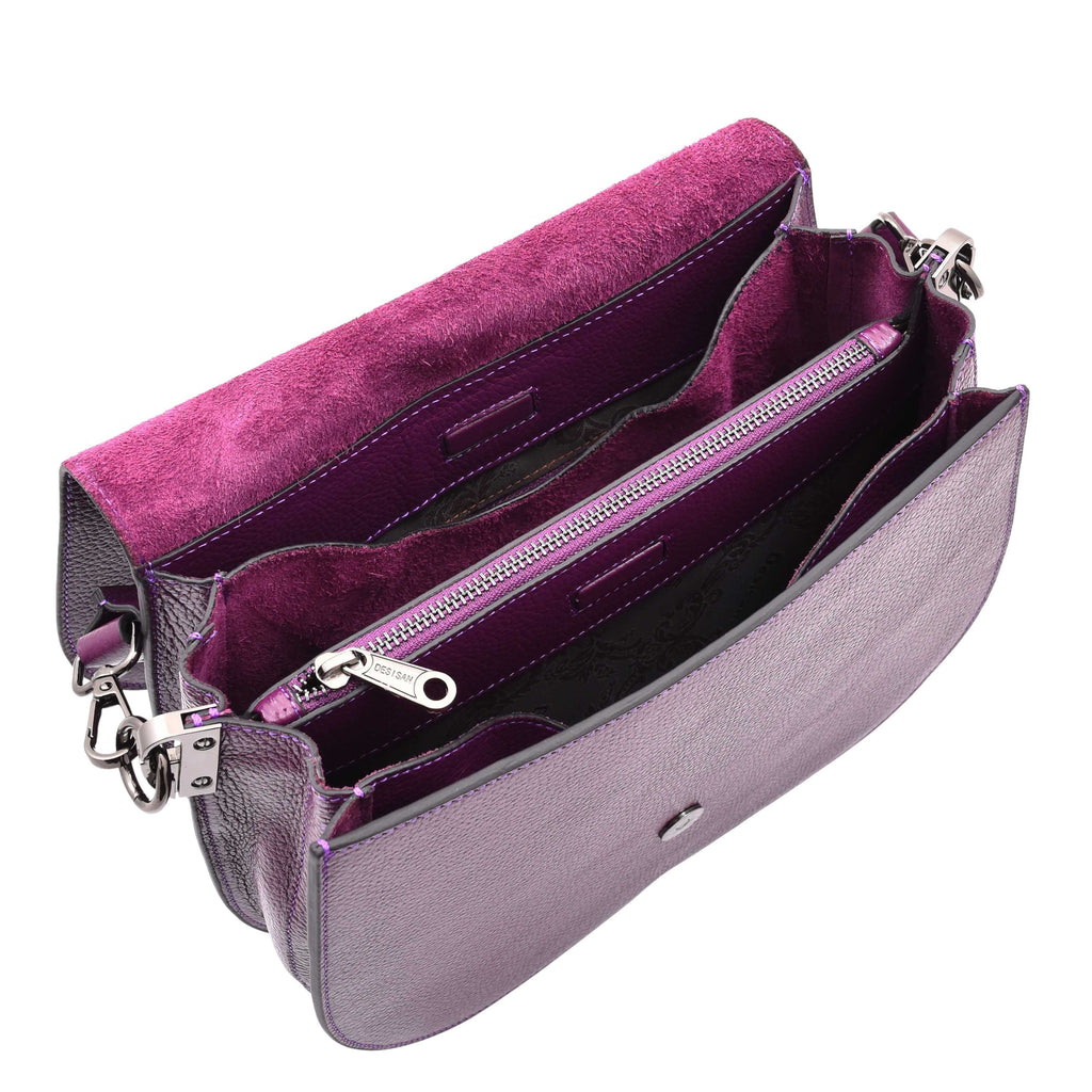 DR581 Women's Real Leather Twist Handle Shoulder Bag Purple 4