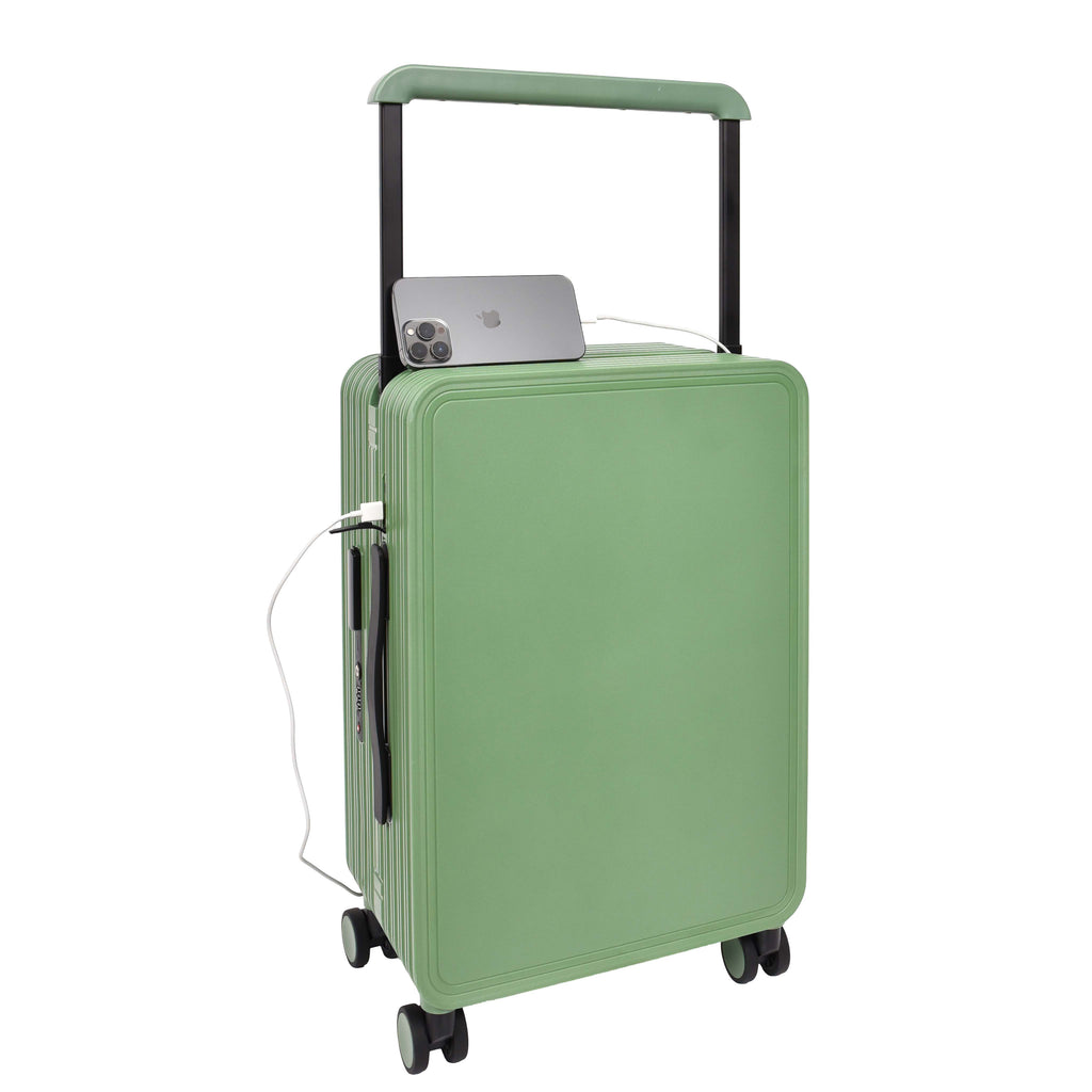 DR698 Cabin Size USB Port Suitcase Four Wheels Hard Shell Smart Luggage Green-4