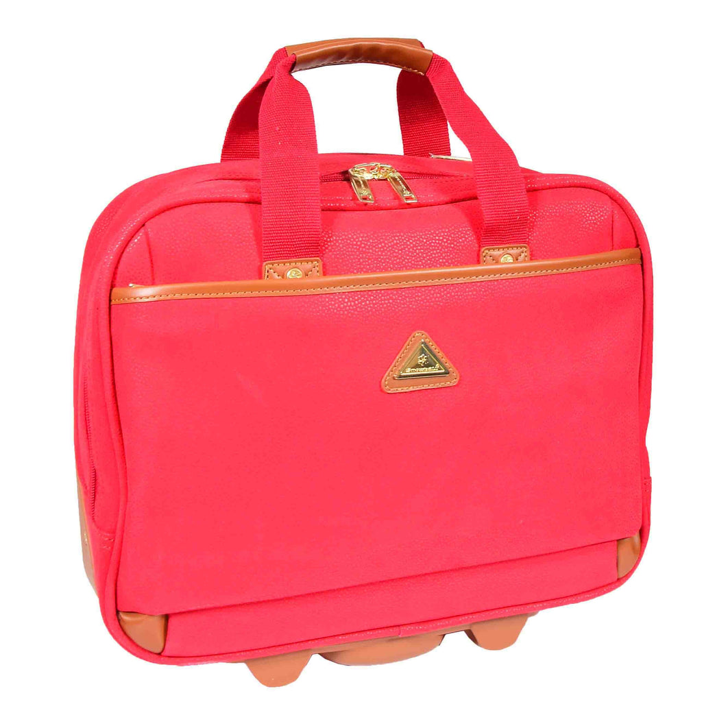 DR647 Faux Suede Briefcase Style Travel Bag Wheeled Pilot Case Red 4