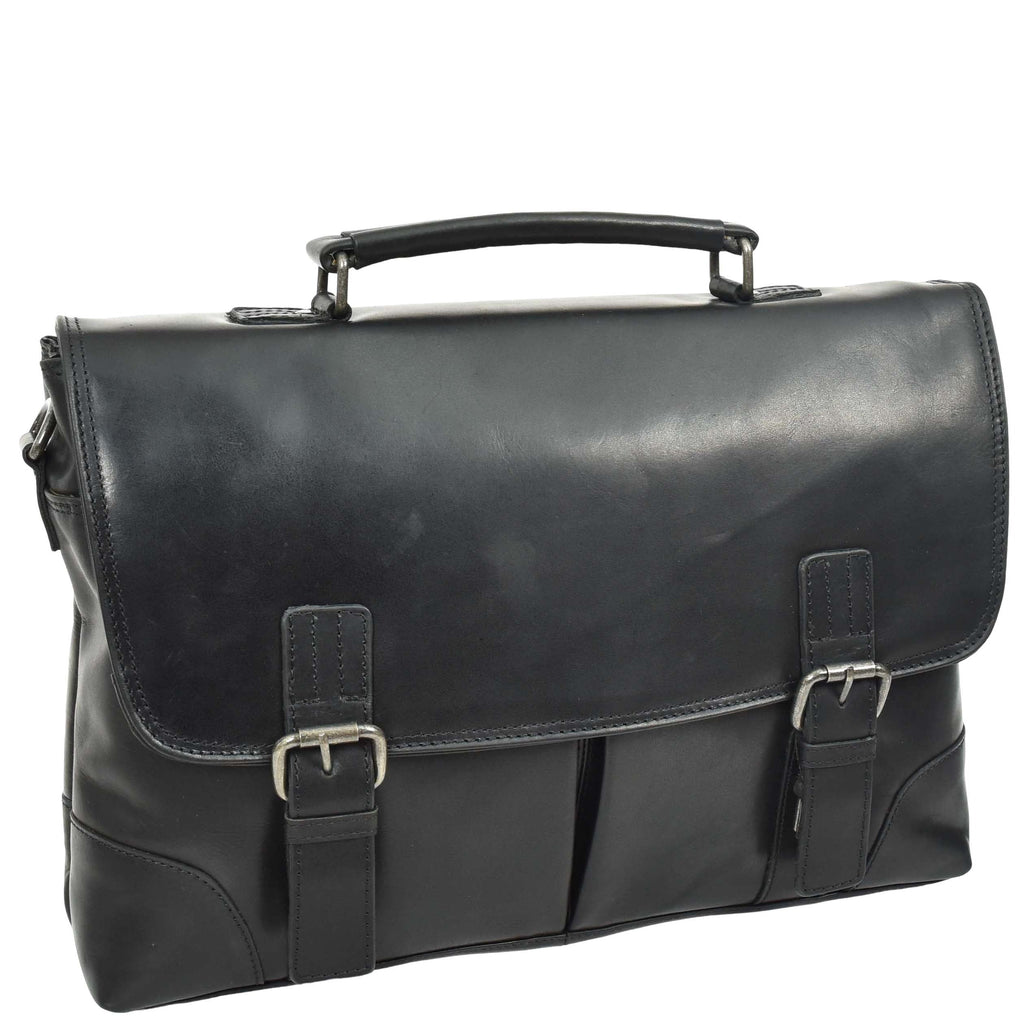 DR654 Men's Durable Real Leather Cross Body Briefcase Black 4