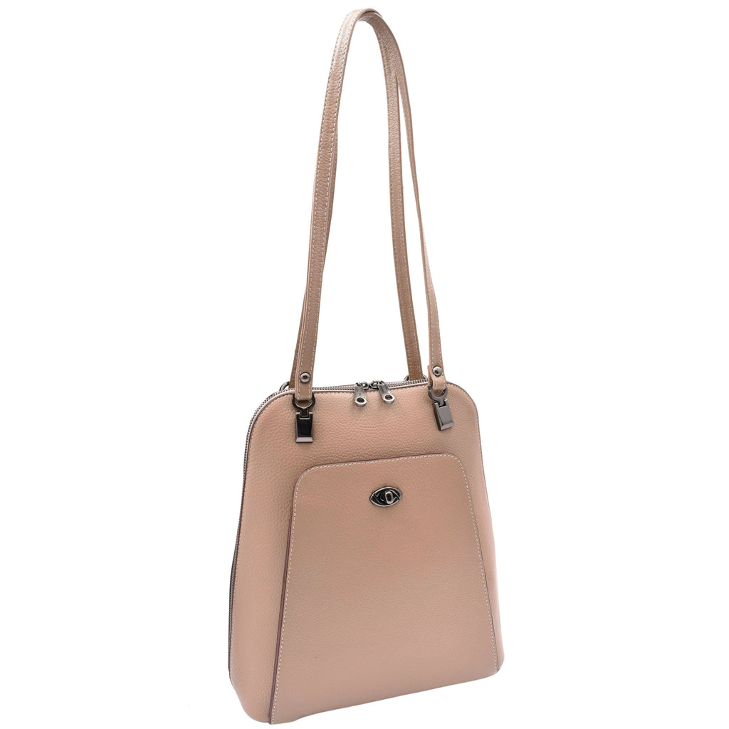 DR615 Women's Backpack Style Leather Shoulder Bag Taupe 4