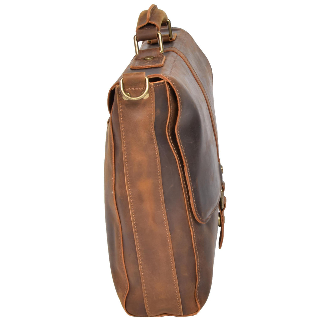 DR653 Men's Cross Body Bag Real Leather Vintage Briefcase Tan 4