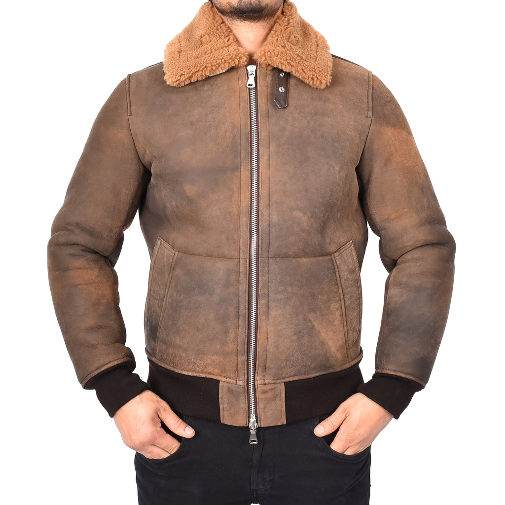 Mens Brown Antique Sheepskin B3 Bomber Jacket WW1 WW2 Aviator Dag 4