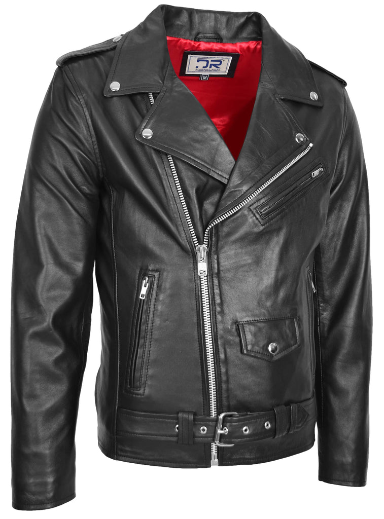 DR100 Men's Biker Real Leather Jacket Black 2