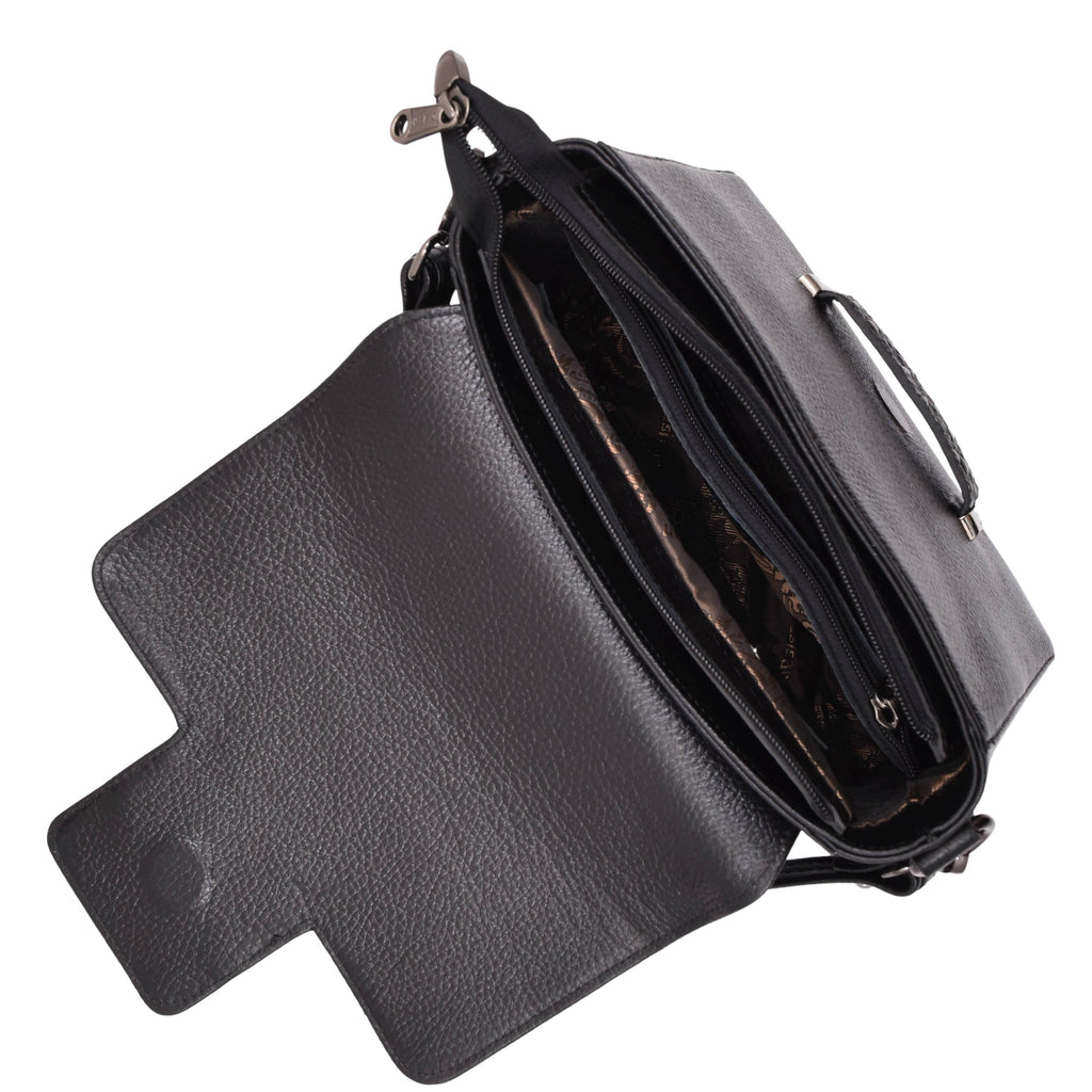 DR582 Women's Leather Adjustable Shoulder Strap Messenger Bag Black 4