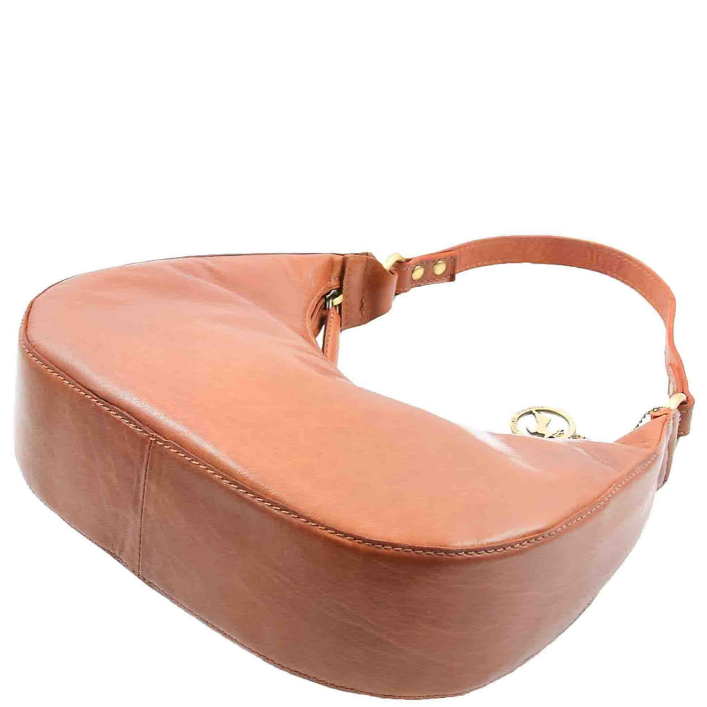 DR557 Women's Real Leather Classic Shoulder Hobo Bag Cognac 7