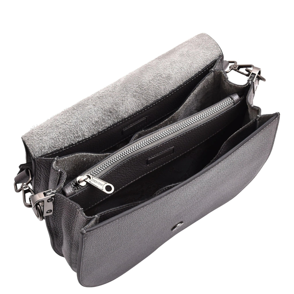 DR581 Women's Real Leather Twist Handle Shoulder Bag Grey 4