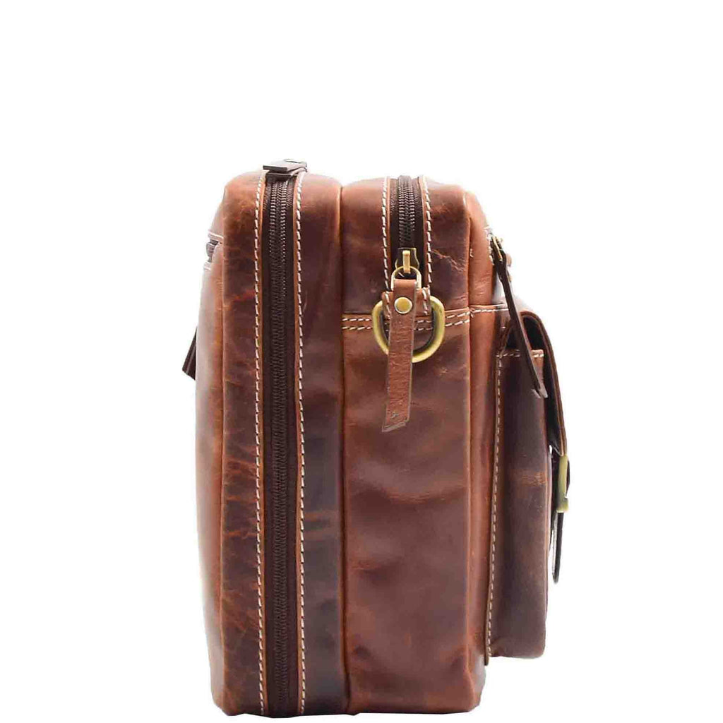 DR559 Men's Genuine Leather Small Cross Body Bag Brown 4