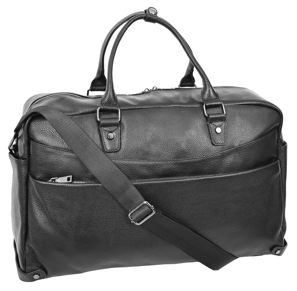 Kinsley Leather Classic Weekend Travel Large Holdall Bag Black-4