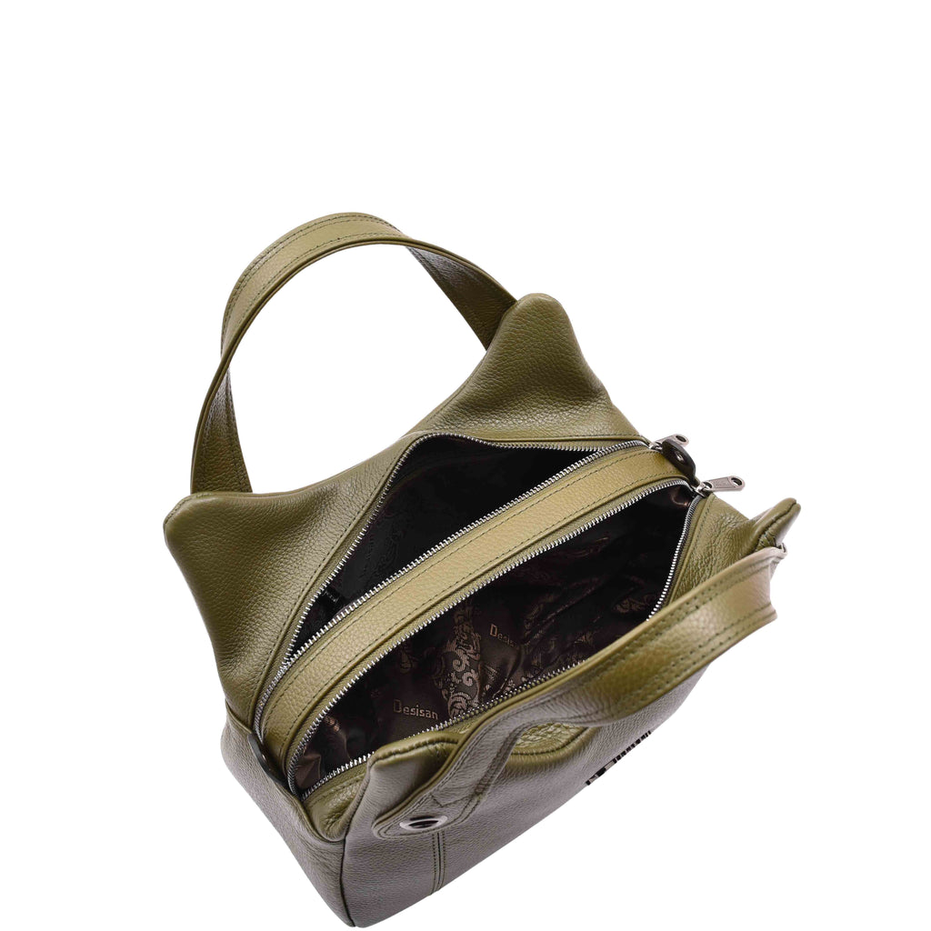DR587 Women's Small Handbag Textured Leather Shoulder Bag Olive 4