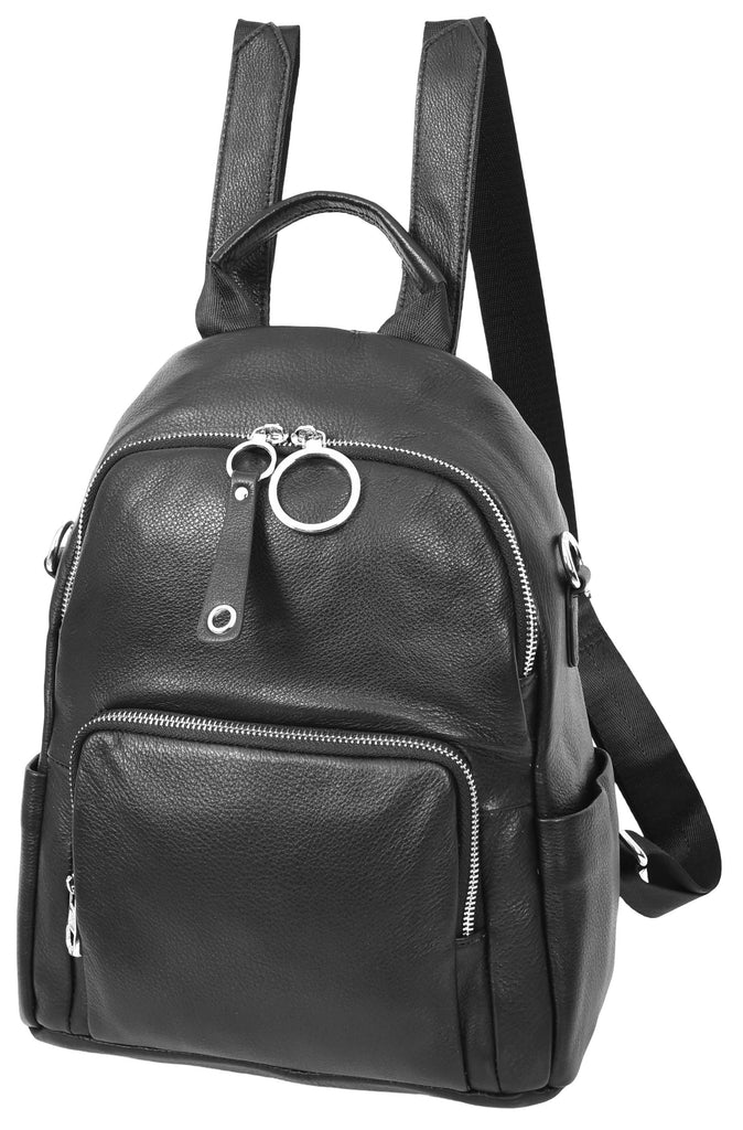 Vancouver Women's Genuine Leather Casual Organiser Backpack Black-3