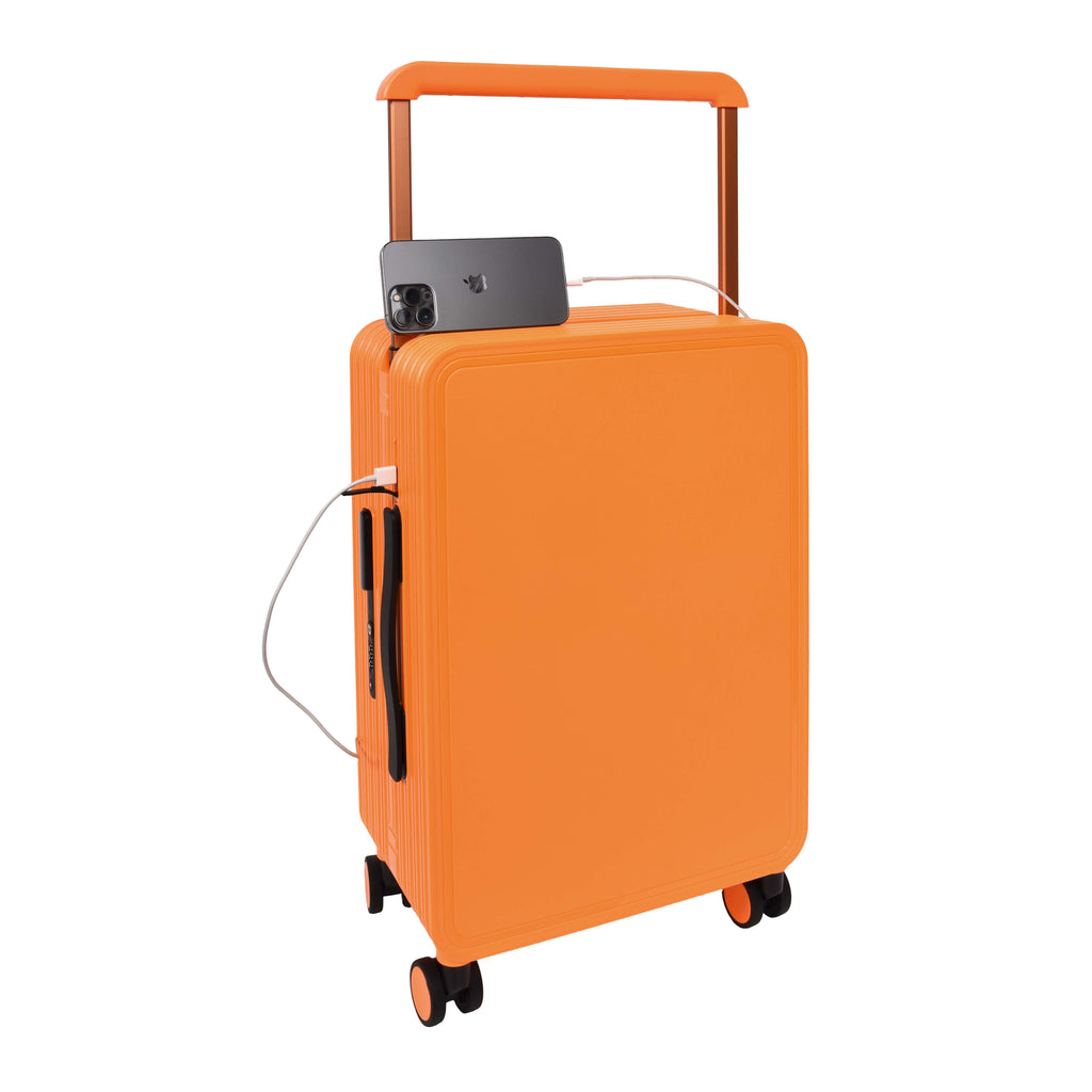 DR698 Cabin Size USB Port Suitcase Four Wheels Hard Shell Smart Luggage Orange-4