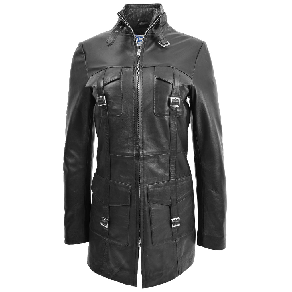 DR566 Women's Leather Jacket With Dual Zip Fastening Black 1
