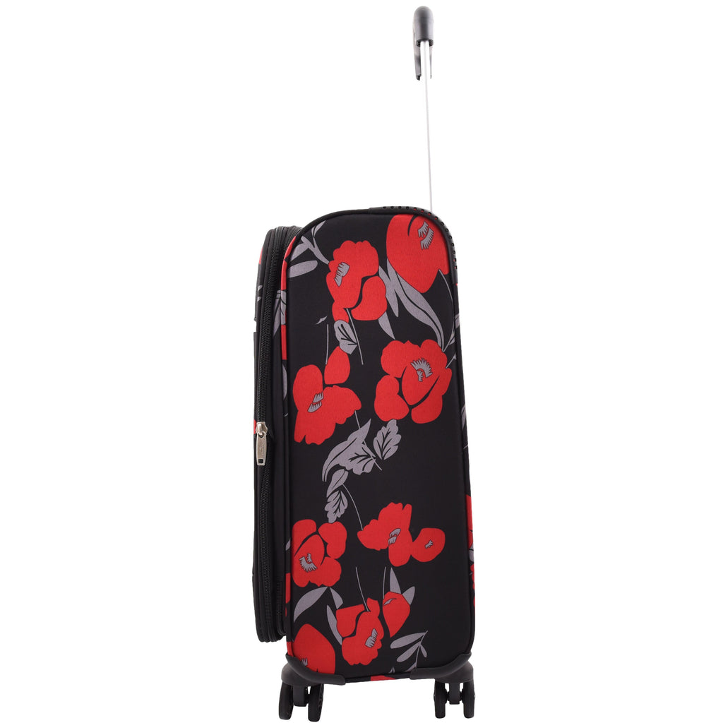 DR630 Soft Shell 4 Wheel Flower Print Expandable Cabin Suitcase Black 4