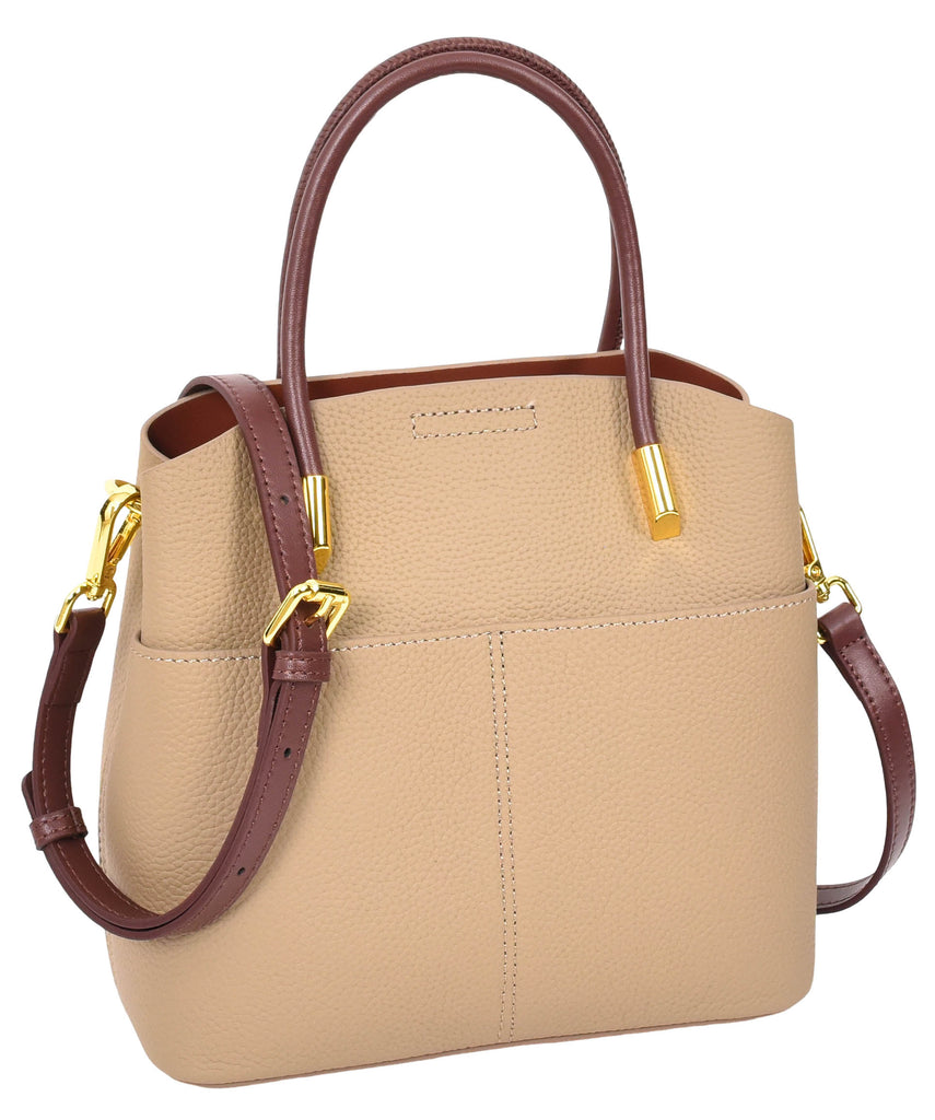 Winnipeg Women Leather Top Handle Shoulder Bag Beige-4