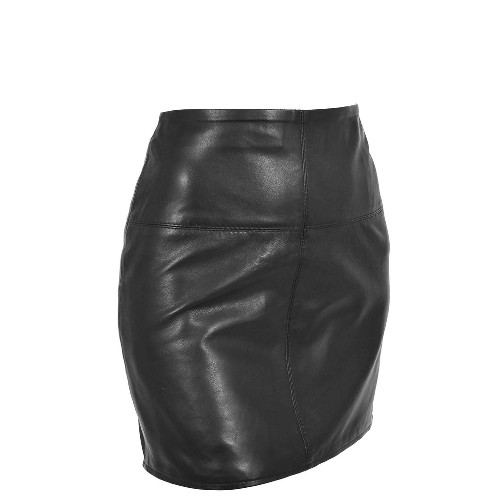 DR567 Women's Leather 16 Inch Mini Length Pencil Skirt Black 4