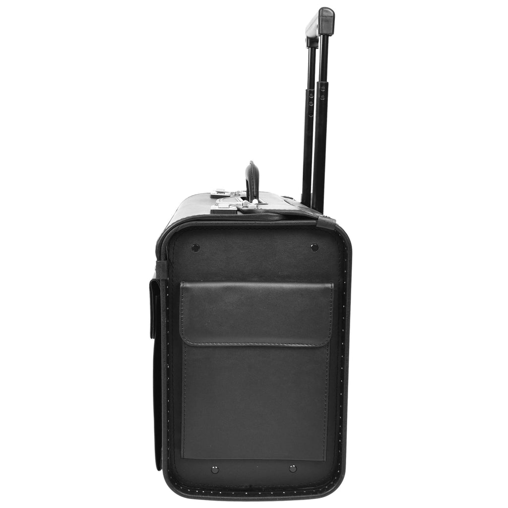 DR637 Durable Leather Cabin Wheeled Pilot Case Executive Laptop Bag Black 4