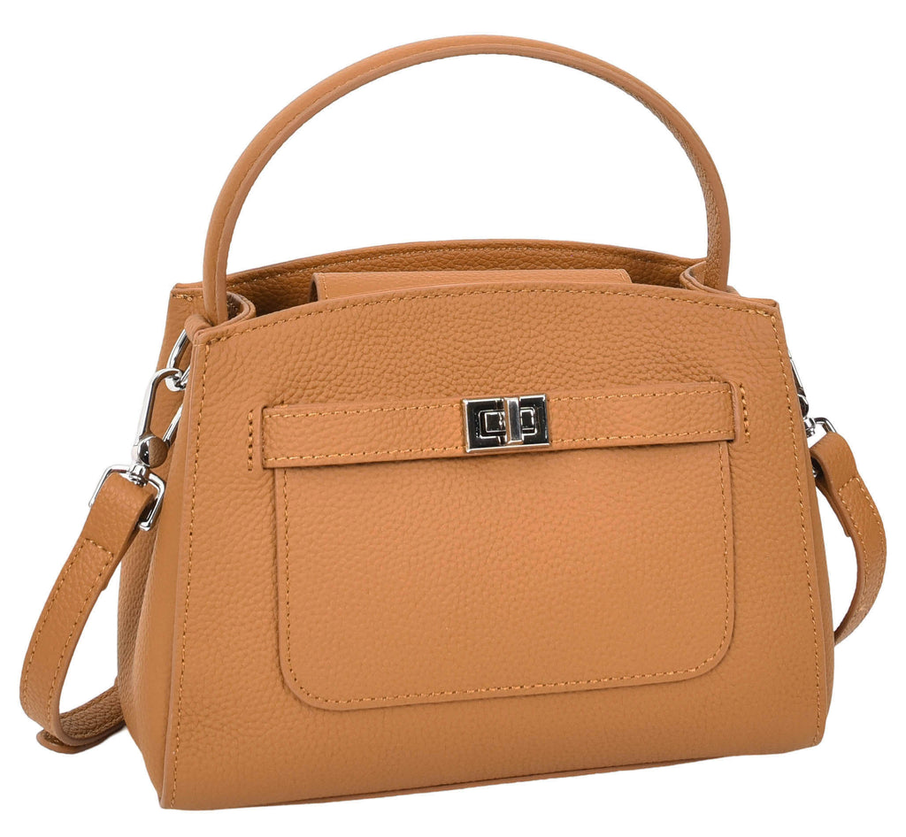 Halifax Women Small Leather Top Handle Shoulder Handbag Tan-4