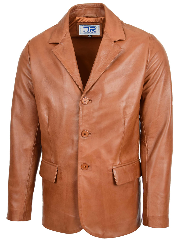 DR111 Real Lambskin Leather Men's Blazer Coat Tan 3