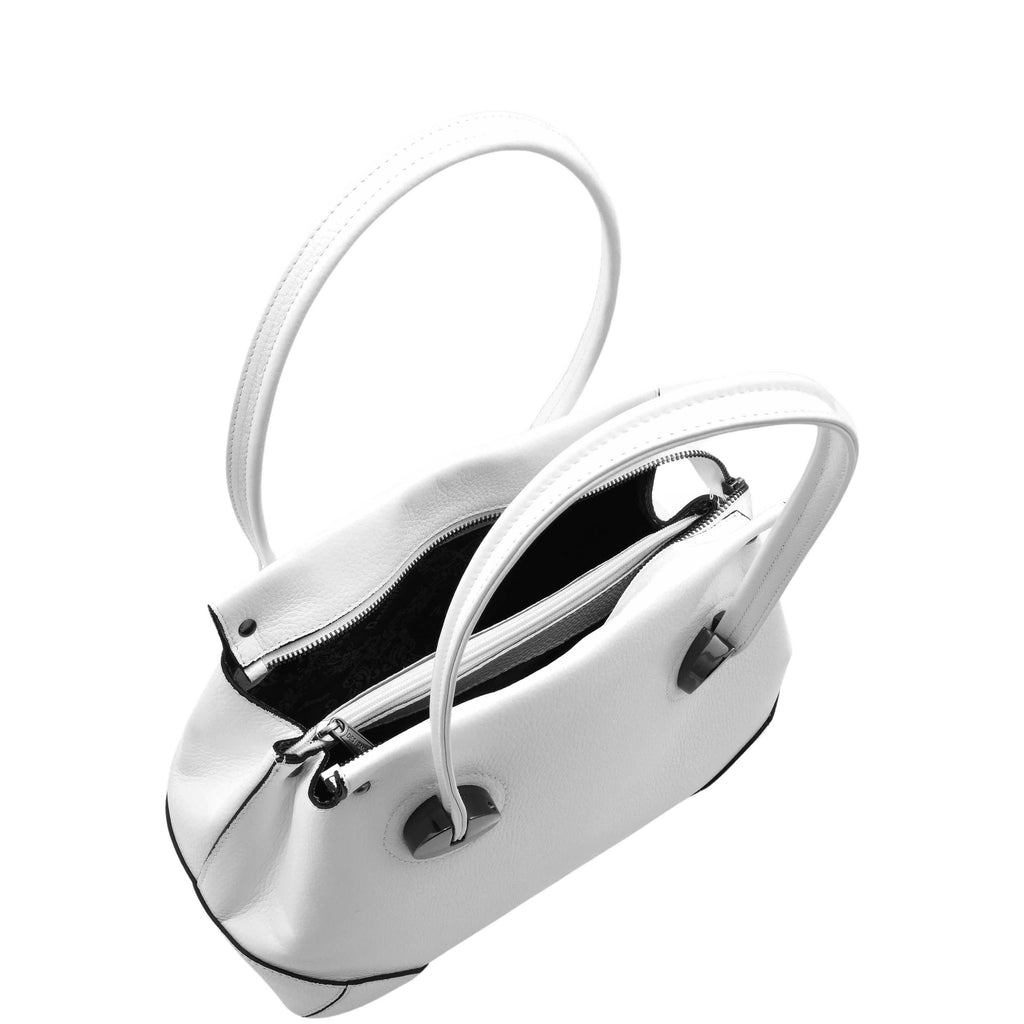 DR584 Women's Medium Tote Zip Shoulder Bag Leather Handbag White 4
