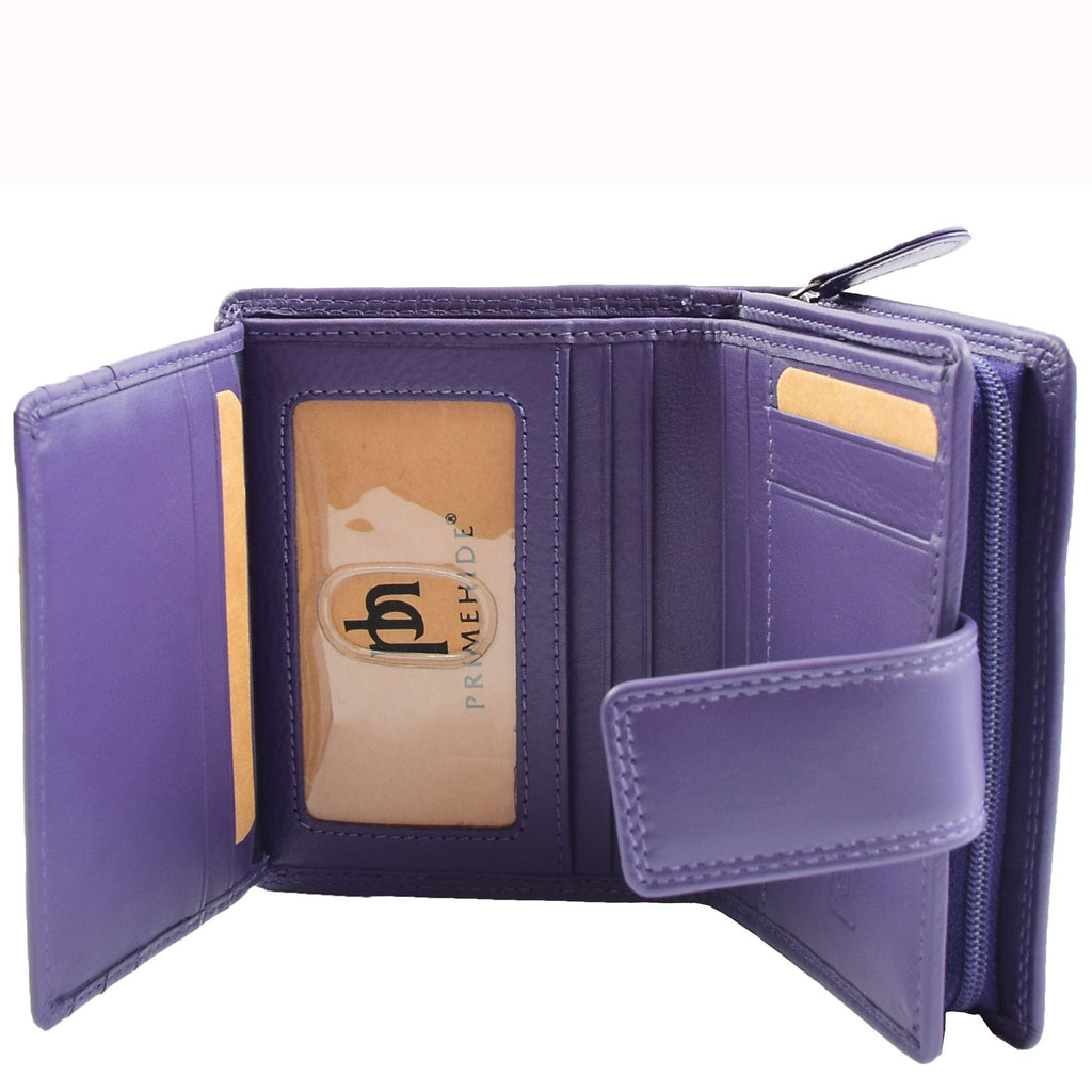 DR673 Women's Elegant Bi Fold Style Real Leather Purse Purple 4