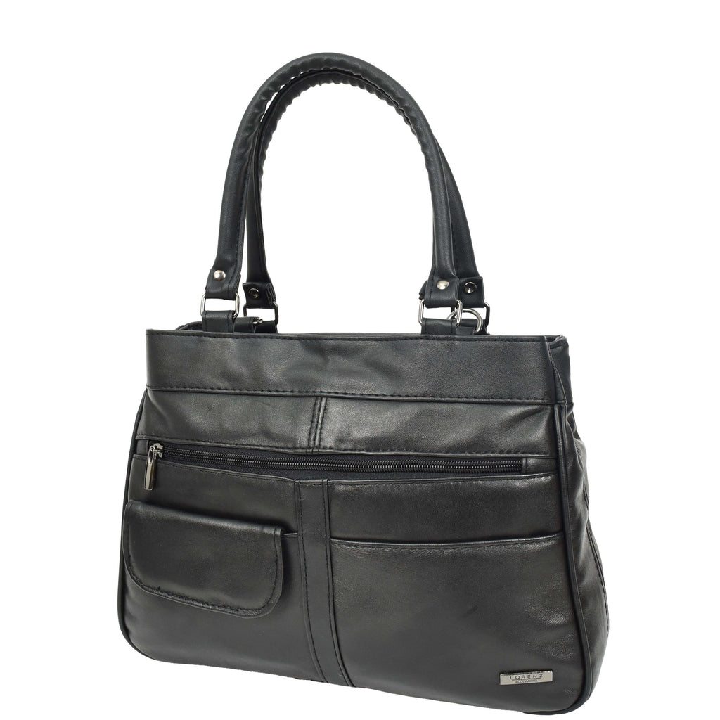 DR667 Women's Soft Genuine Leather Large Shoulder Bag Black 4