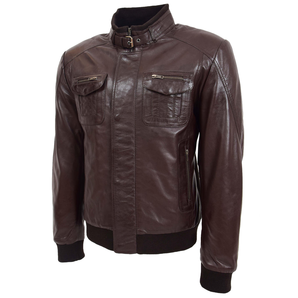 DR110 Men's Bomber Style Leather Jacket Black 3