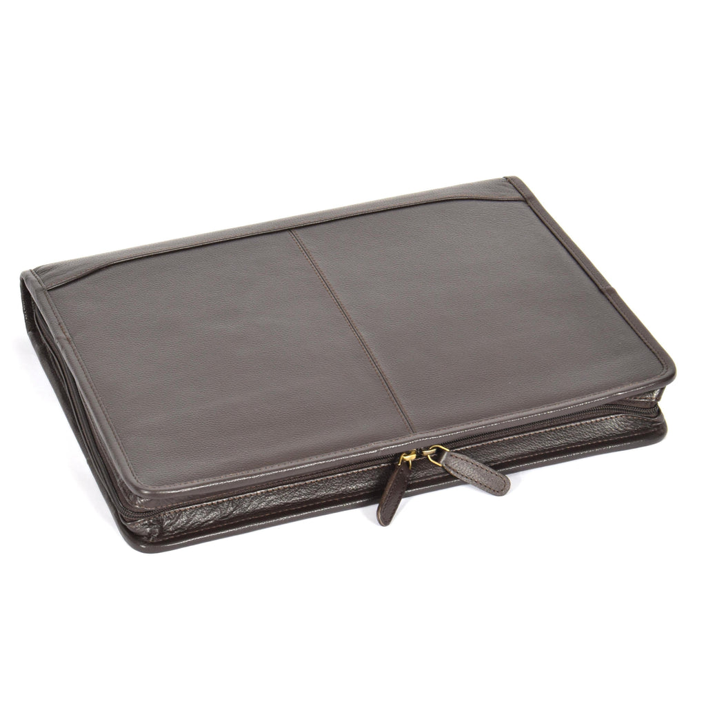 DR604 Leather Zip-Around Portfolio With Removable Metal Ring Binder Brown 4