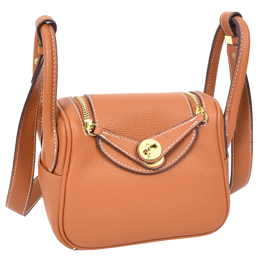 Regina Women's Faux Leather Mini Shoulder Strap Bag Brown-4