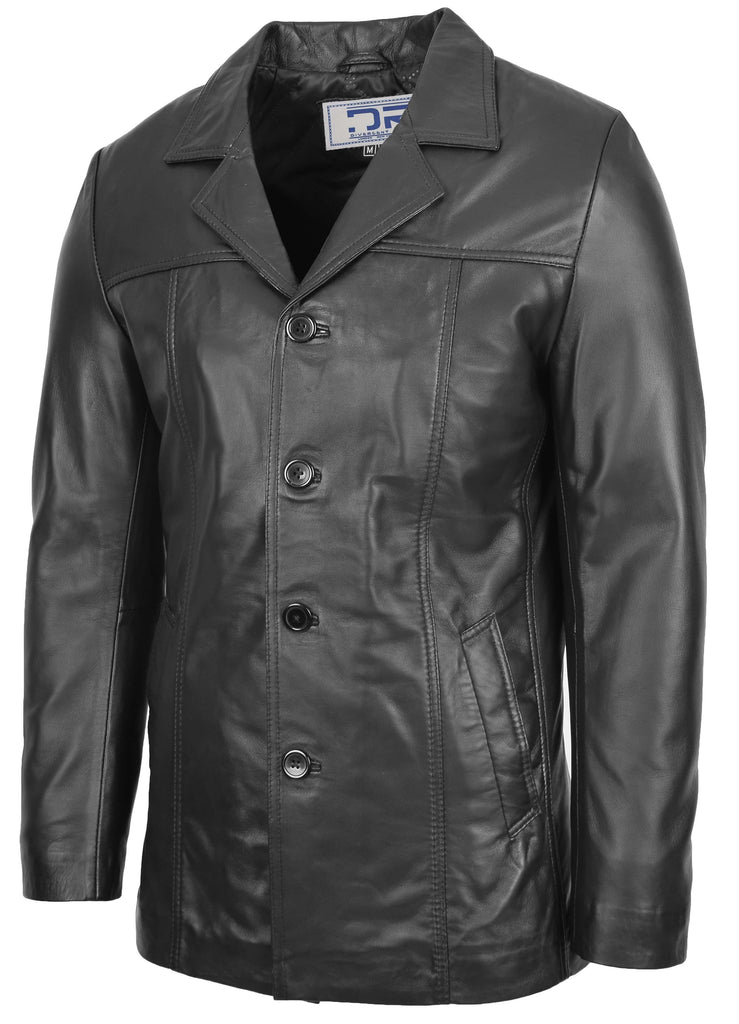 DR112 Men's Leather Classic Reefer Jacket Black 3