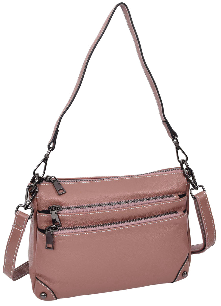 Adalynn Women's Real Leather Cross-Body Organiser Shoulder Bag Rose-4