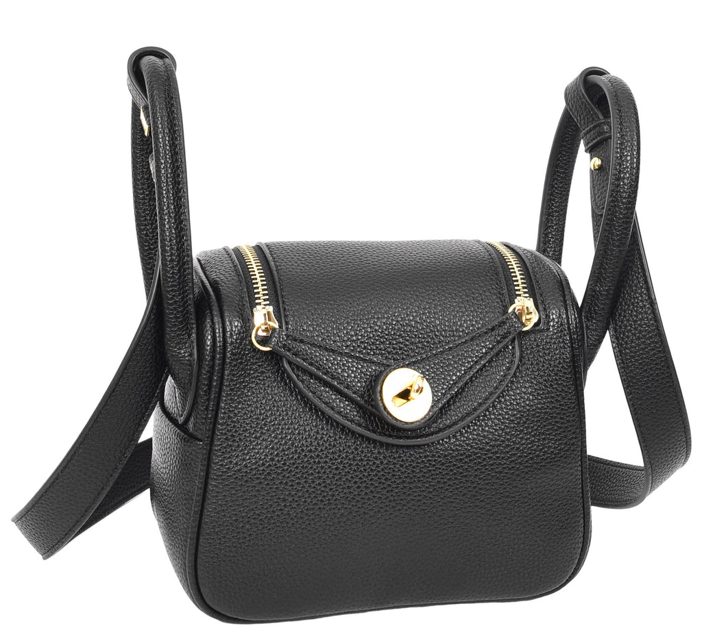 Regina Women's Faux Leather Mini Shoulder Strap Bag  Black-4