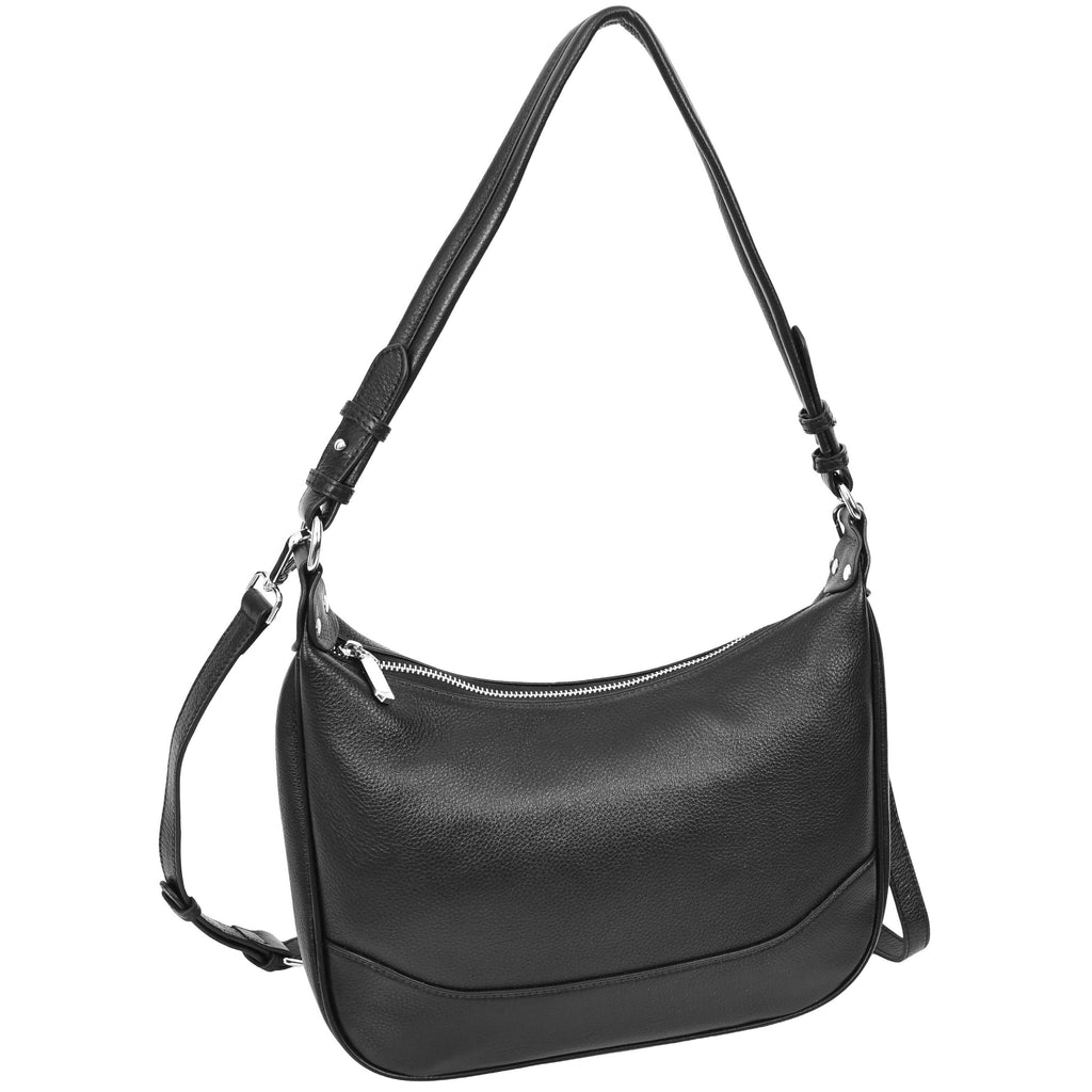 Kitchener Women's Leather  Organiser Hobo Style Shoulder Bag Black-4