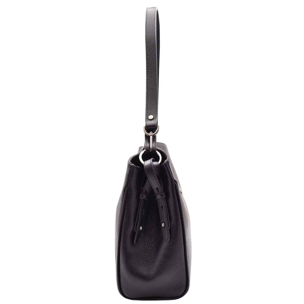DR616 Women's Magnetic Snap Closure Leather Hobo Bag Black 4