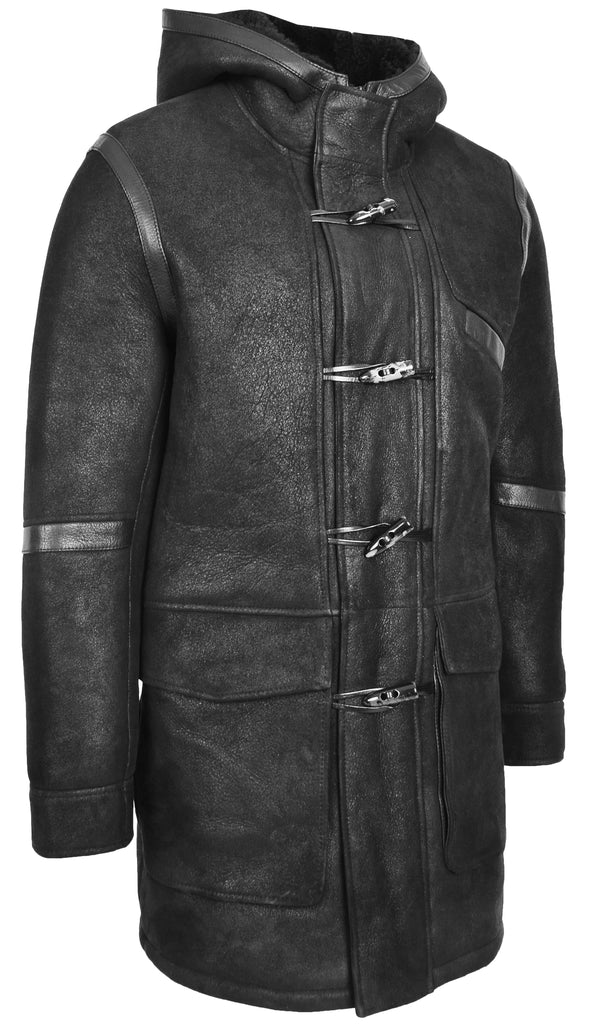 DR119 Men's Sheepskin Duffle Coat Black 3