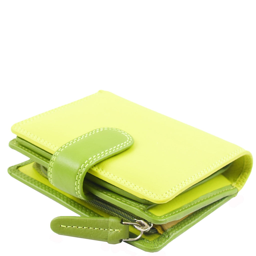 DR678 Ladies Genuine Leather Small Sized Zip Bi Fold Purse Lime Multi 4