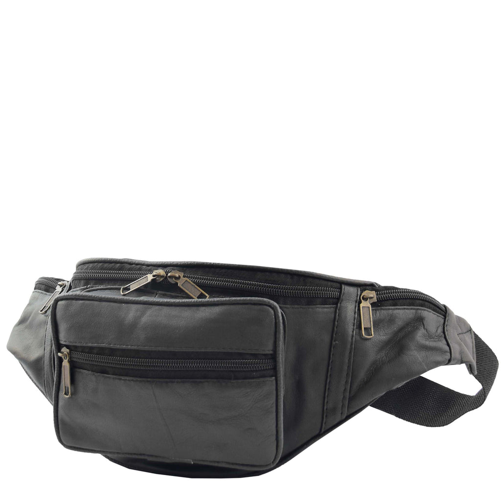DR619 Genuine Leather Waist Bum Travel Bag Black 4