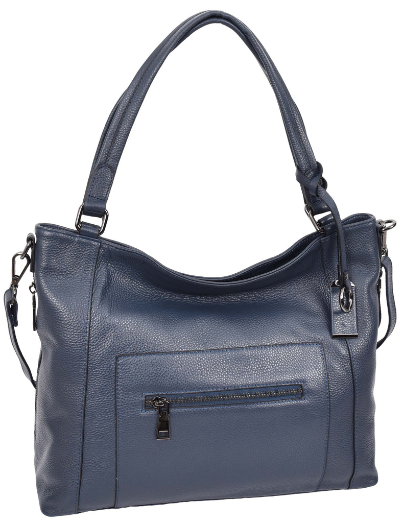 Abigail Women Leather Zip Opening Tote Shoulder Handbag Blue-4