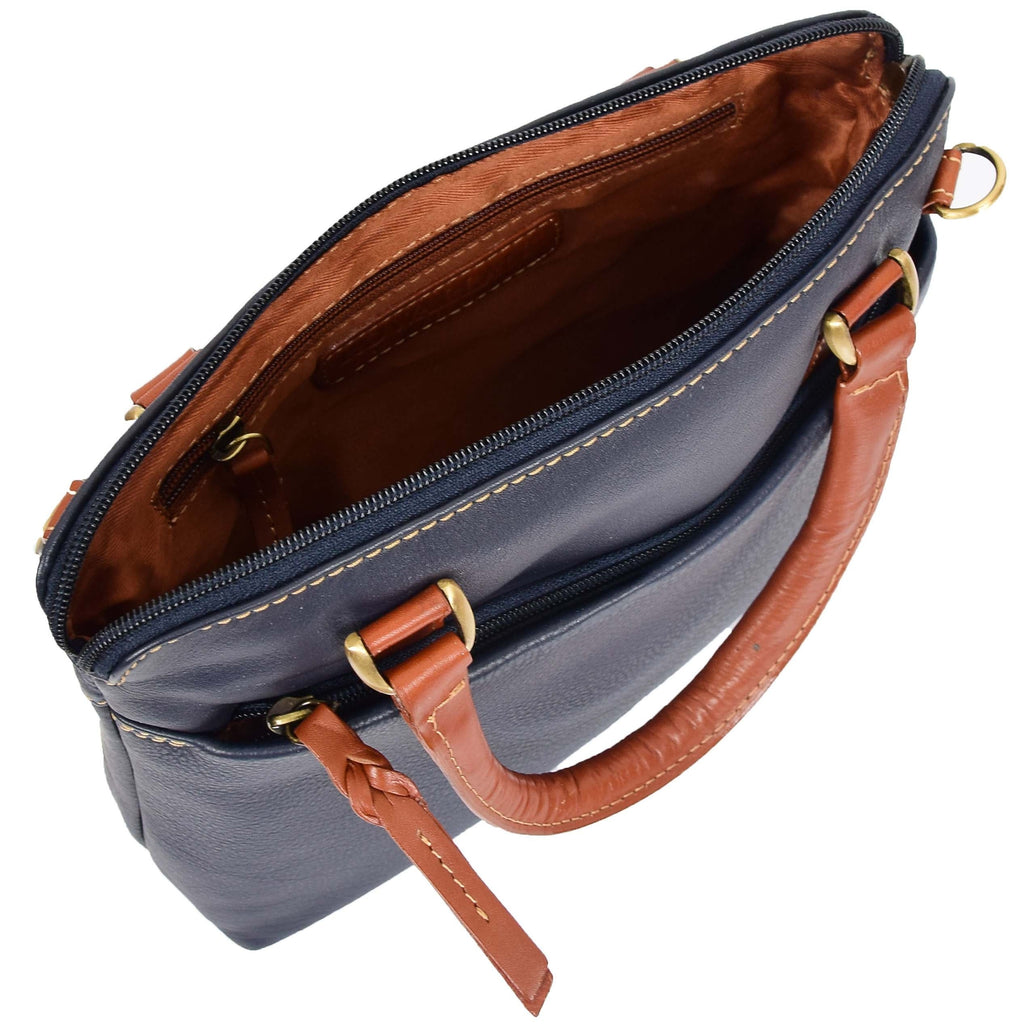 DR617 Women's Full Grain Leather Small Trendy Hobo Bag Navy 4