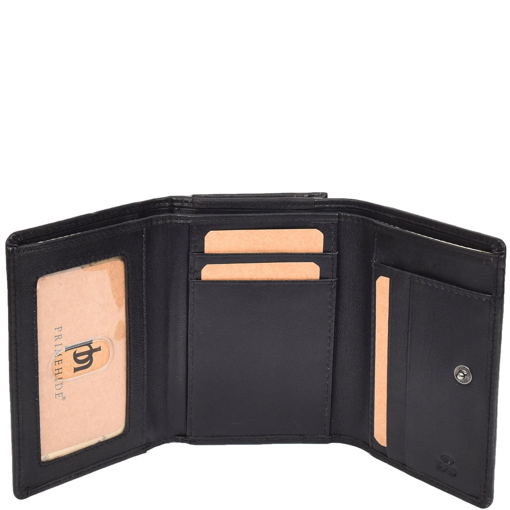 DR687 Women's Soft Leather Trifold Metal Frame Purse Black 4