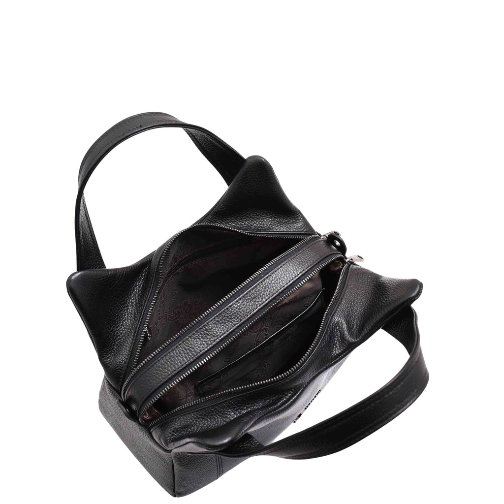 DR587 Women's Small Handbag Textured Leather Shoulder Bag Black 4