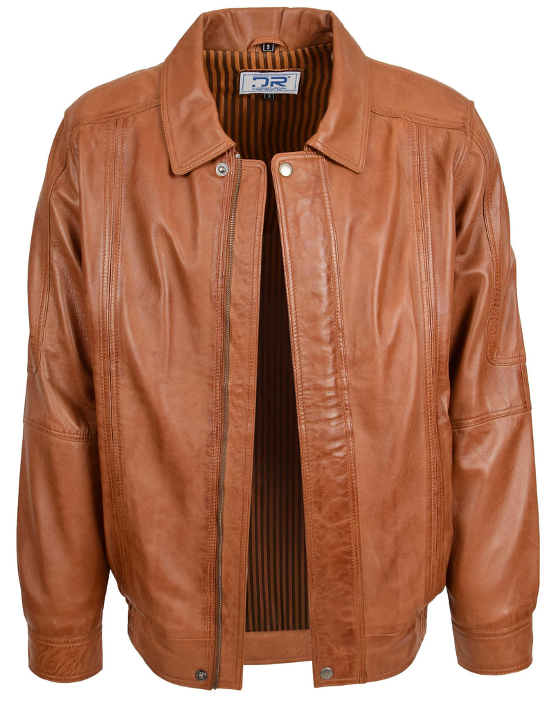 DR107 Men's Leather Classic Blouson Jacket Tan 2